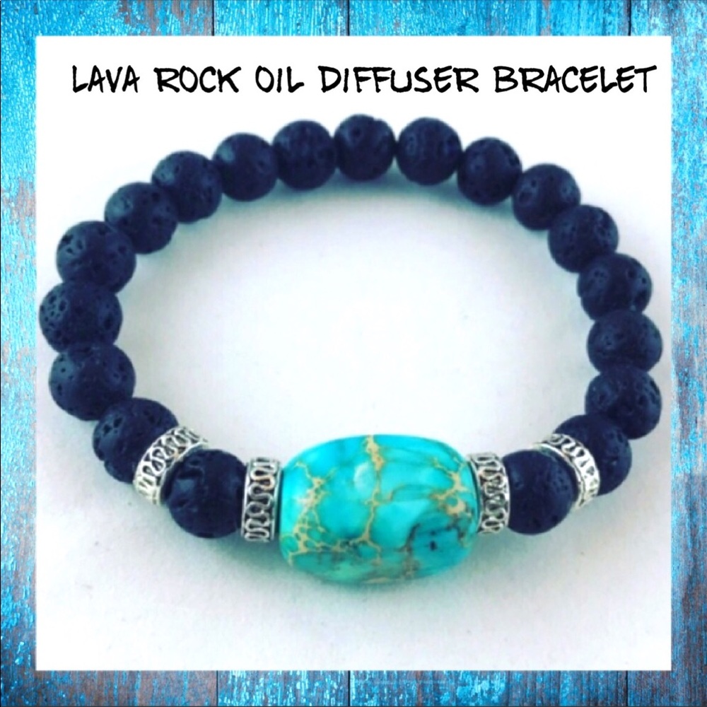 Genuine Lava rock & blue jasper gem boho bracelet